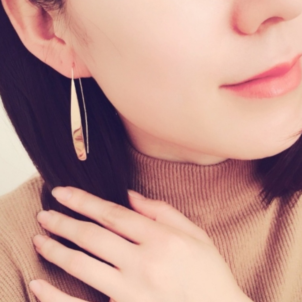 Long Silver Flat Bar Earrings Drop - Picture 2 of 5